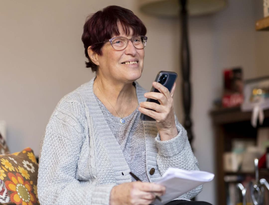 A care recipient on a call with a care provider.